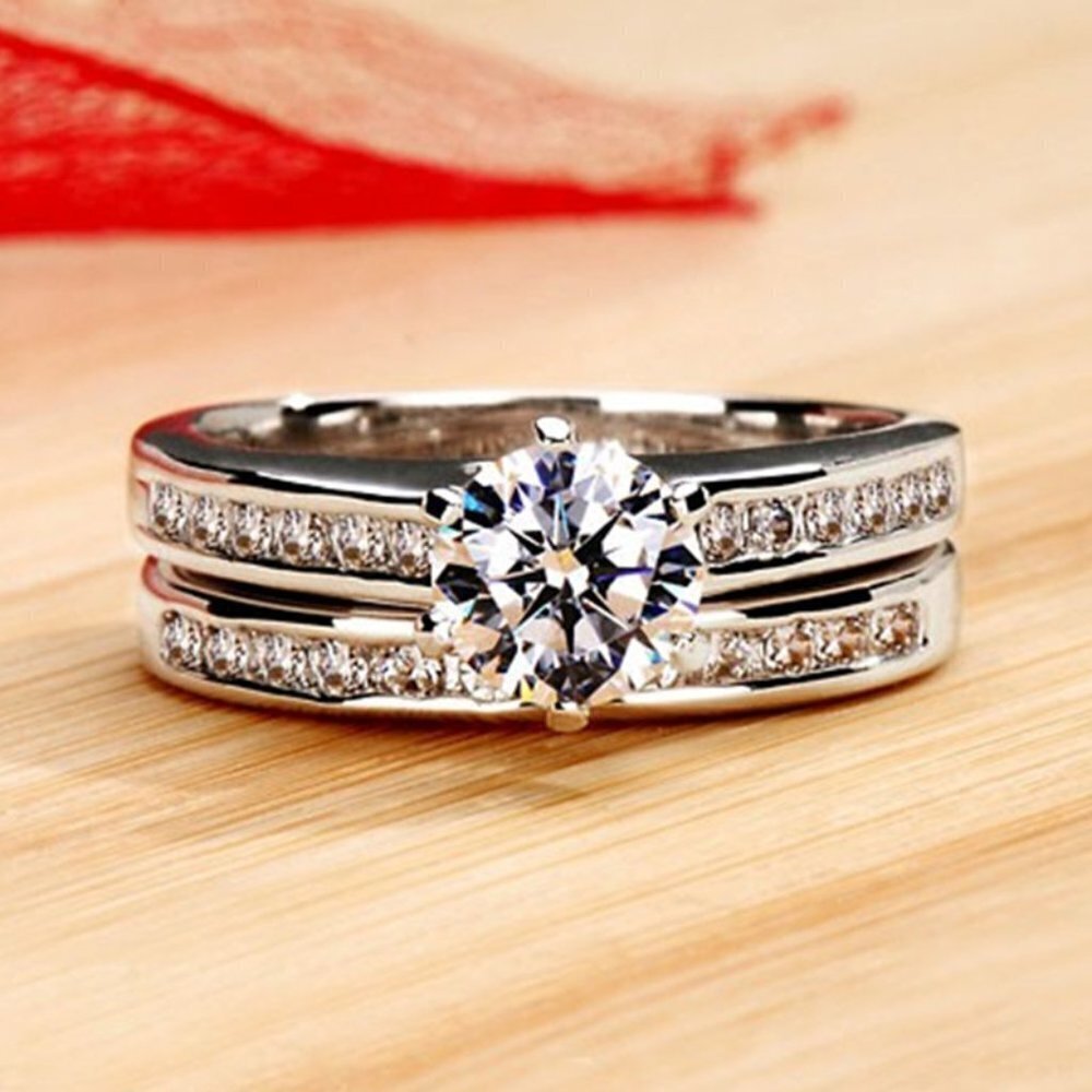 🔥 CZ Jewelry 2Pcs/Set Couples Ring For Women Silver Plated Ring, HA4428-6